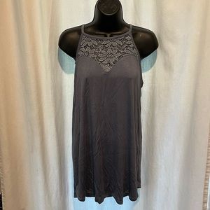 Dusty Blue Tank with Floral Lace